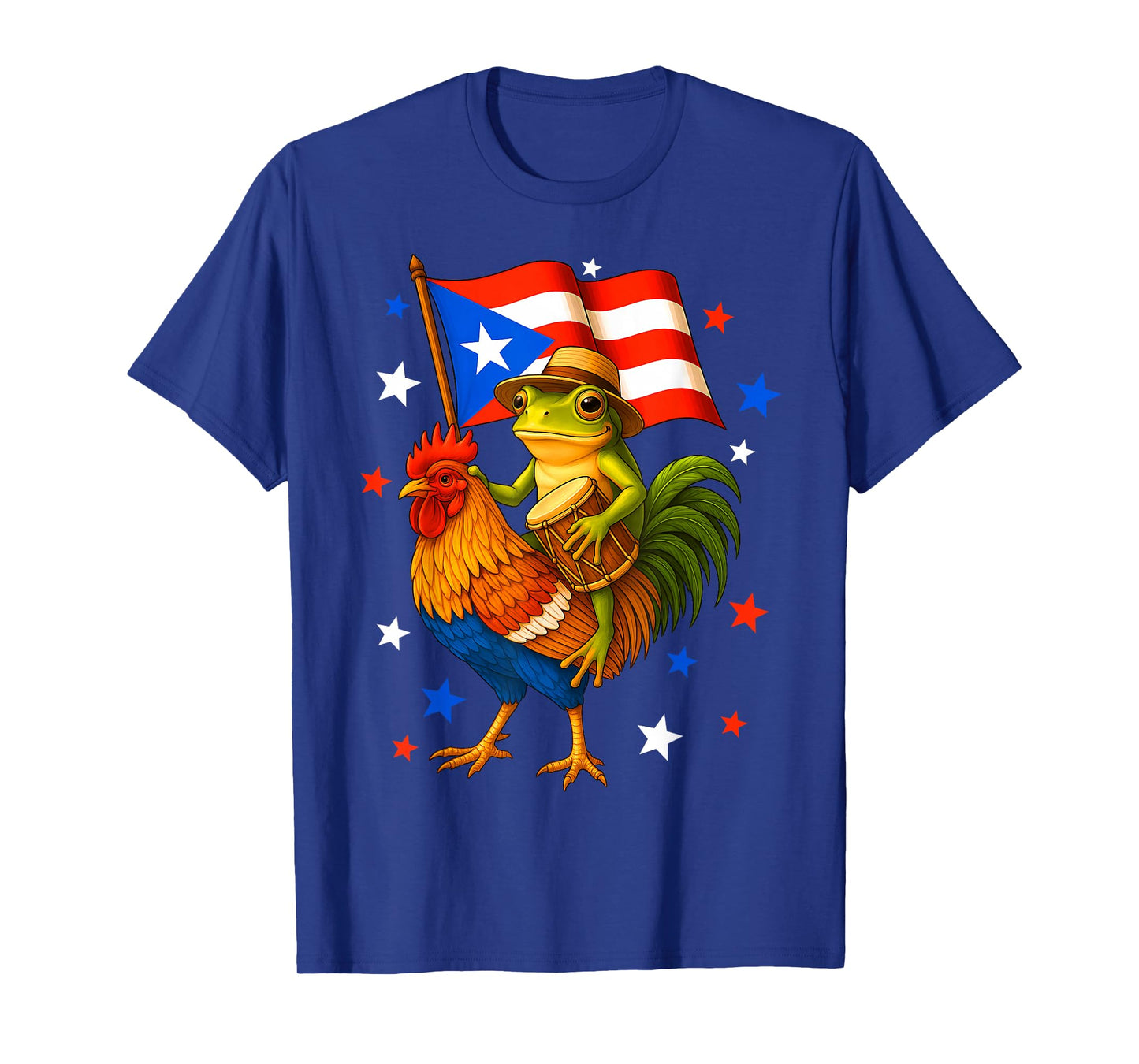 Coqui Frog Riding Chicken & Drum Boricua Flag Puerto Rico T-Shirt
