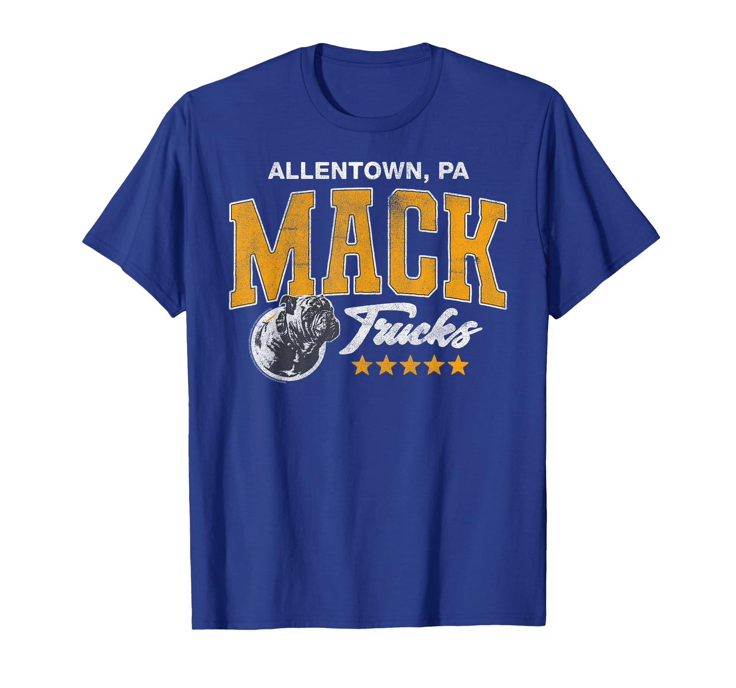 Mack Trucks Yellow and White Vintage Bulldog Logo Trucker T-Shirt
