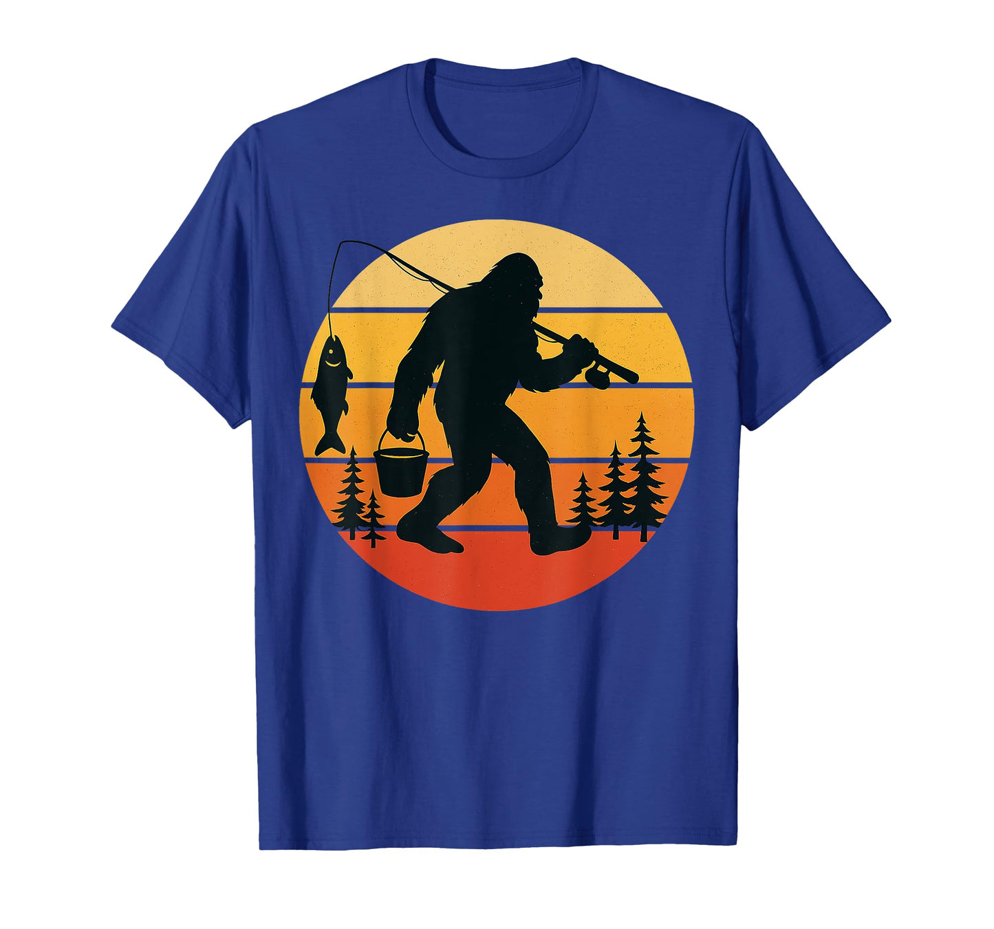 Retro Bigfoot Sasquatch Fishing Funny Gifts Dad Men Boy Kids T-Shirt