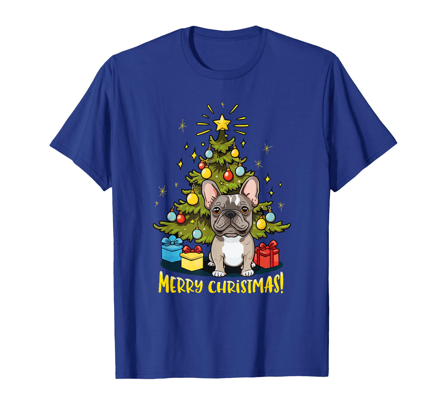 Funny French Bulldog With Christmas Tree - Merry Christmas T-Shirt