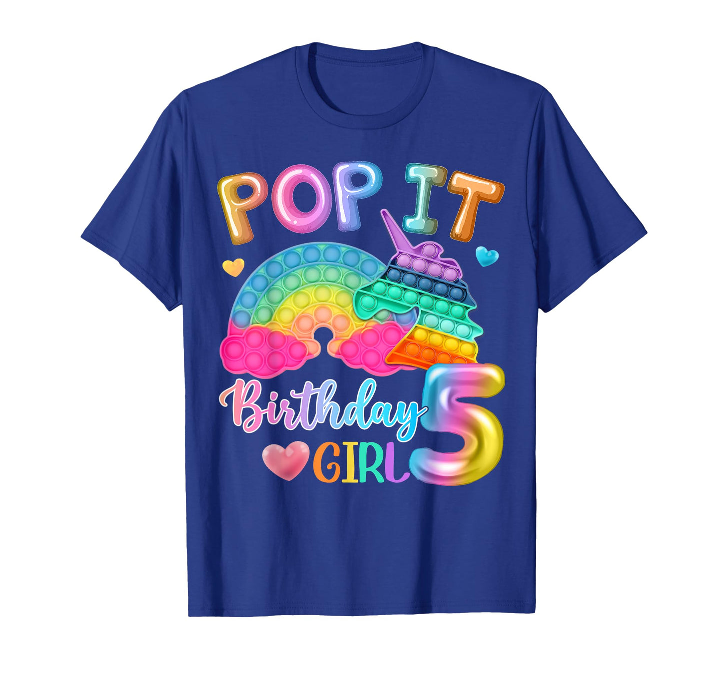 Kids Pop It Birthday Girl 5 for 5yr Old Girls Unicorn Party T-Shirt
