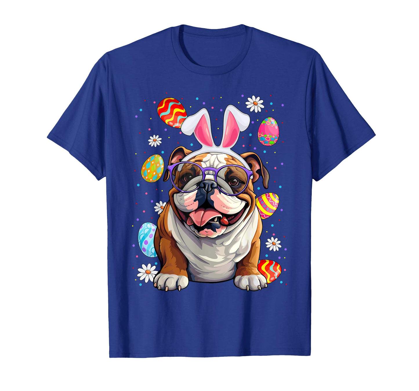 Cute English Bulldog Dog With Bunny Ears & Egg Easter Day T-Shirt