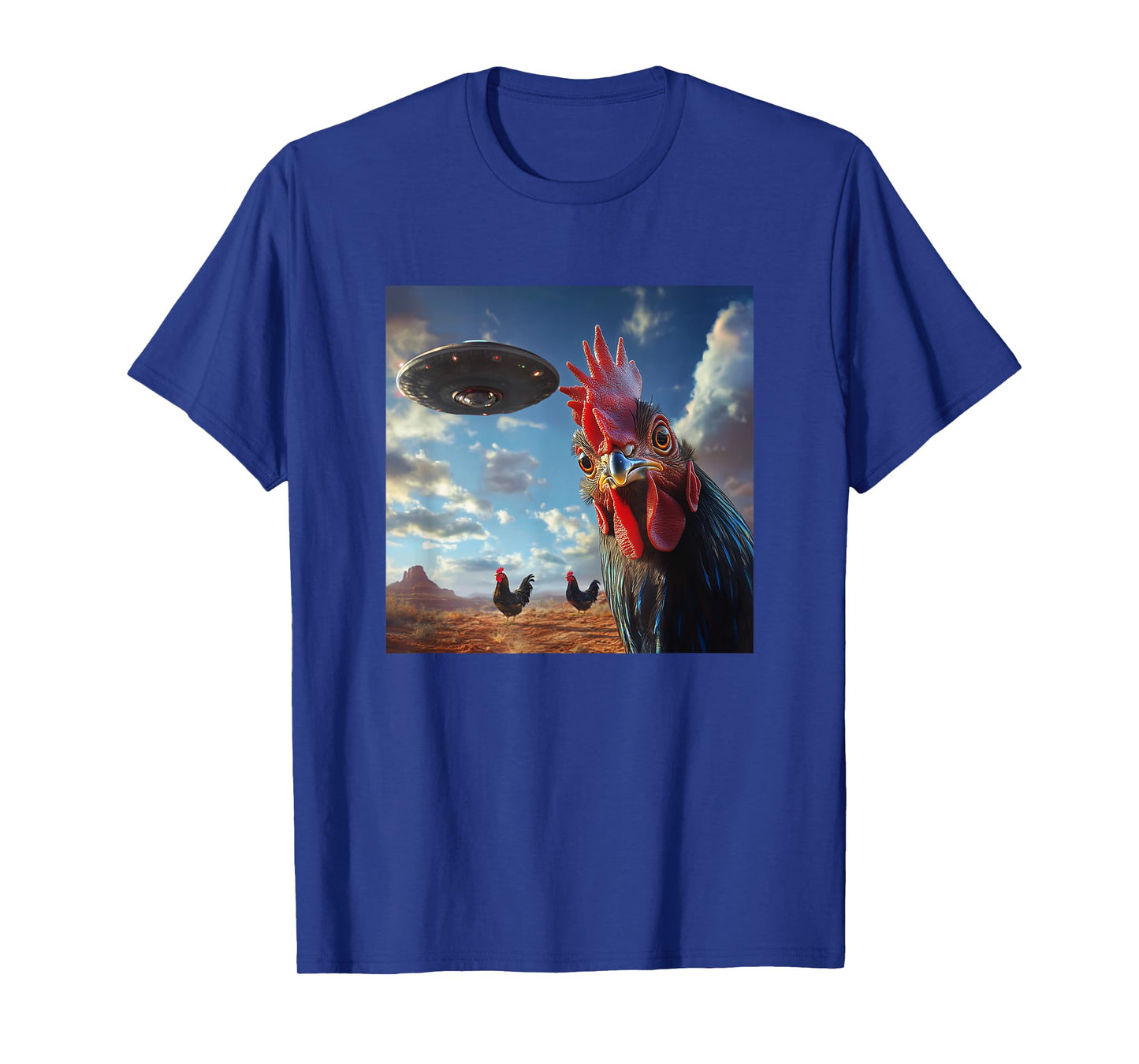 Chicken Hum Selfie with UFOs Weird Print Graphic Space Funny T-Shirt