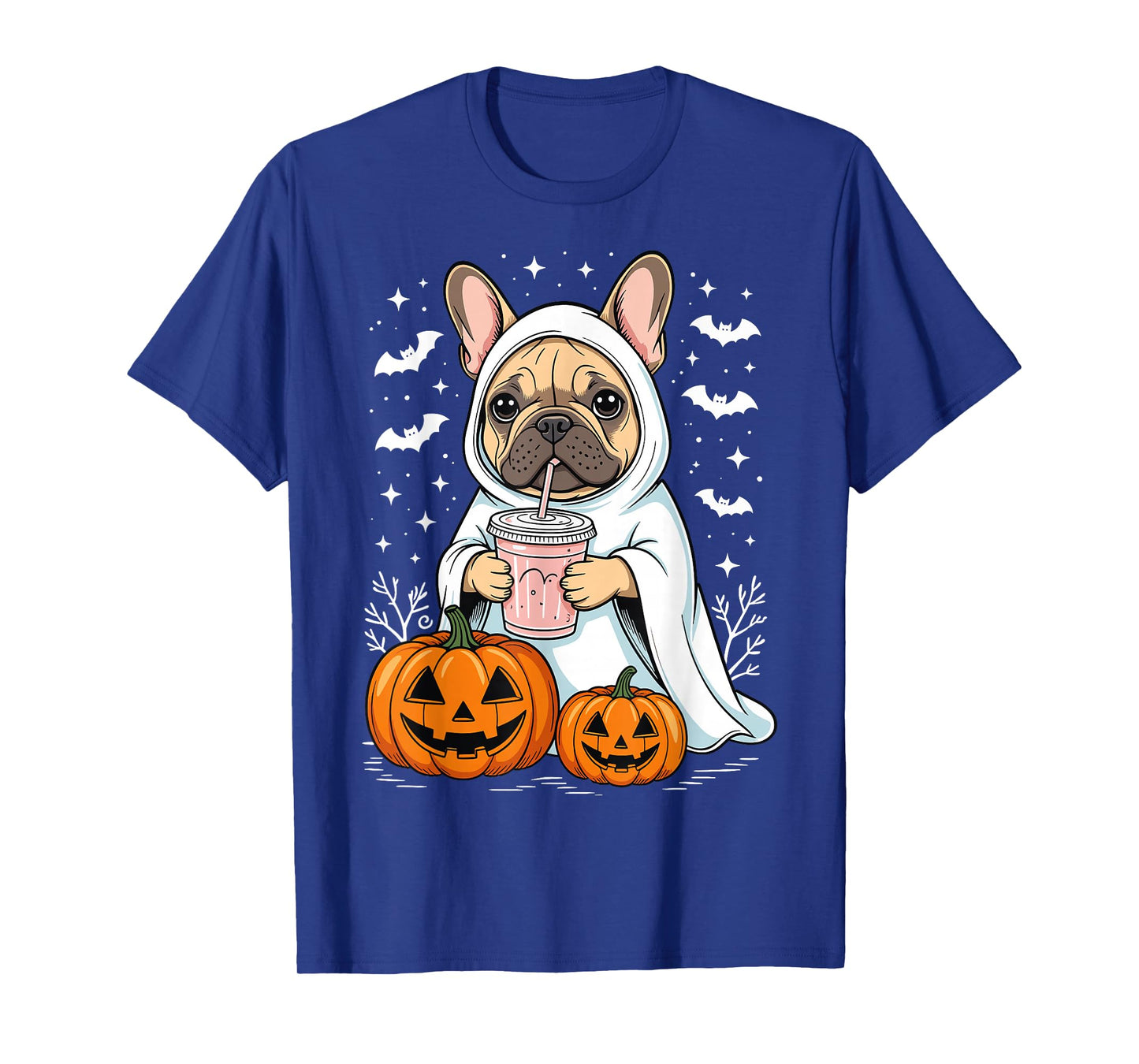 Cute Bulldog Ghost Halloween Pumpkin French Bulldog T-Shirt