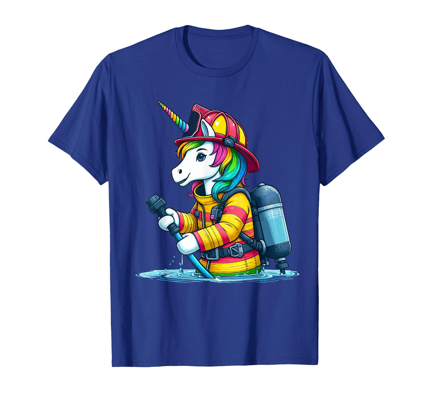 Unicorn Firefighter Fireman Birthday Party Funny Girl Love T-Shirt