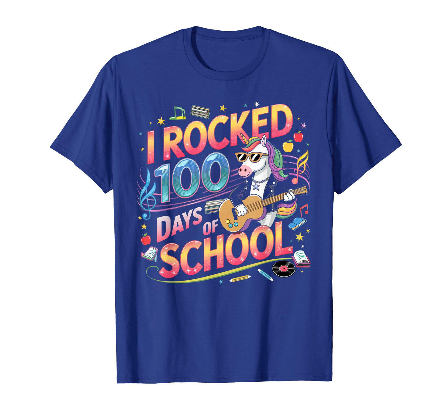 I Rocked 100 Days of School Rockstar Unicorn Kids Girls Boys T-Shirt