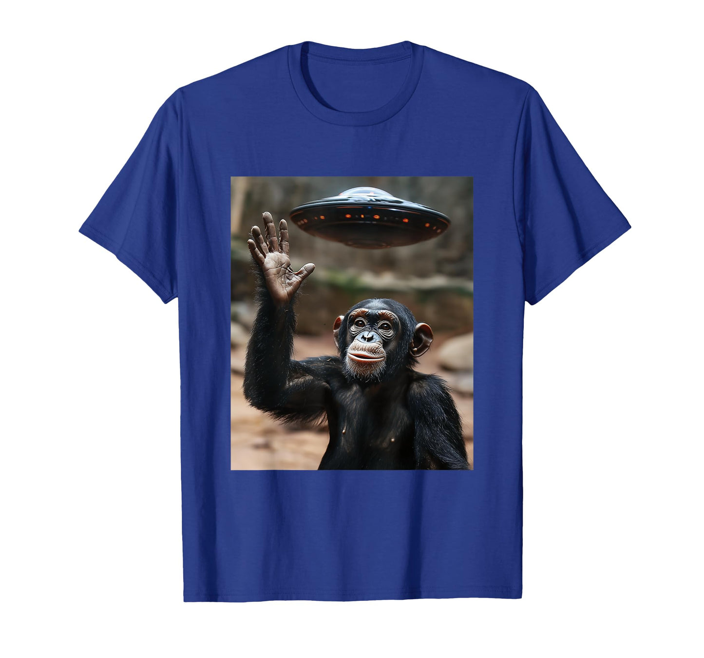 Chimpanzee Monkey Selfie with UFOs Aliens Funny Graphic T-Shirt
