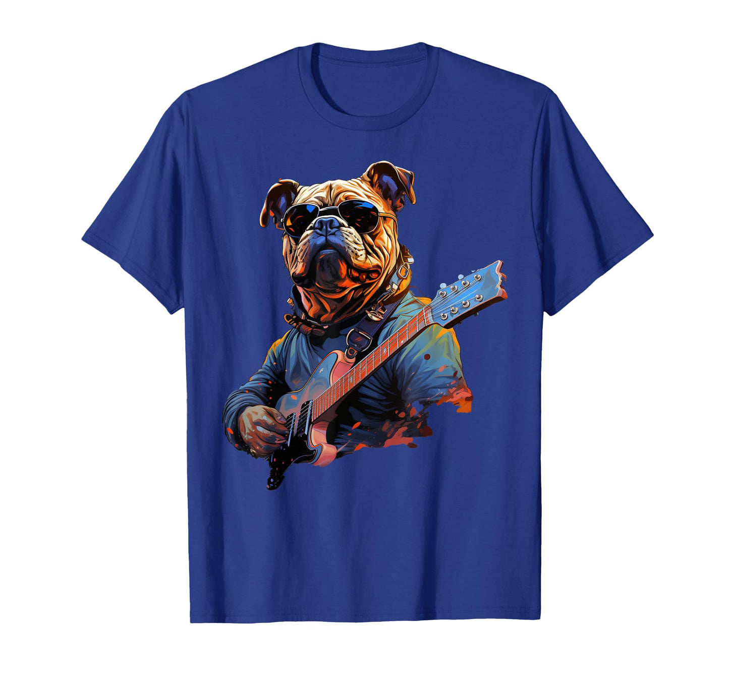 Funny Rock English Bulldog Playing Guitar T-Shirt