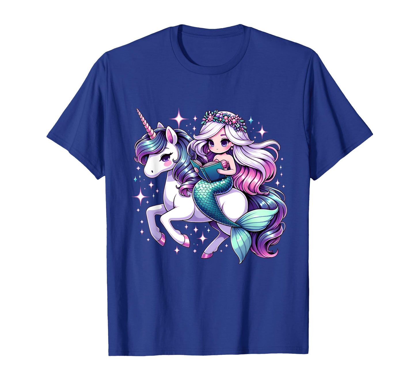 Unicorn kisses Mermaid wishes | reading books Birthday Girl T-Shirt