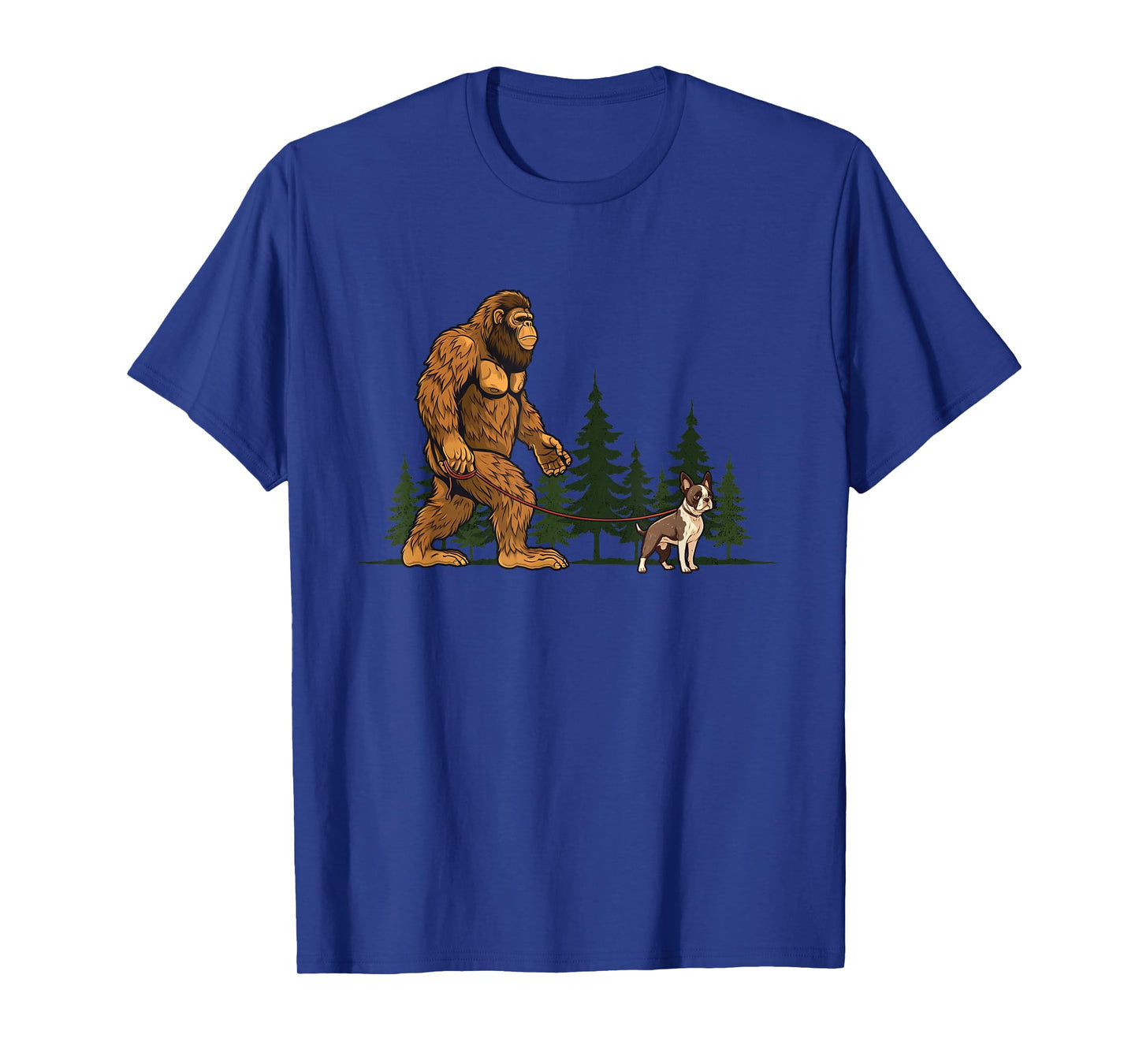 Funny Boston Terrier Bigfoot Dog Walking Dog Mom Dad Kids T-Shirt