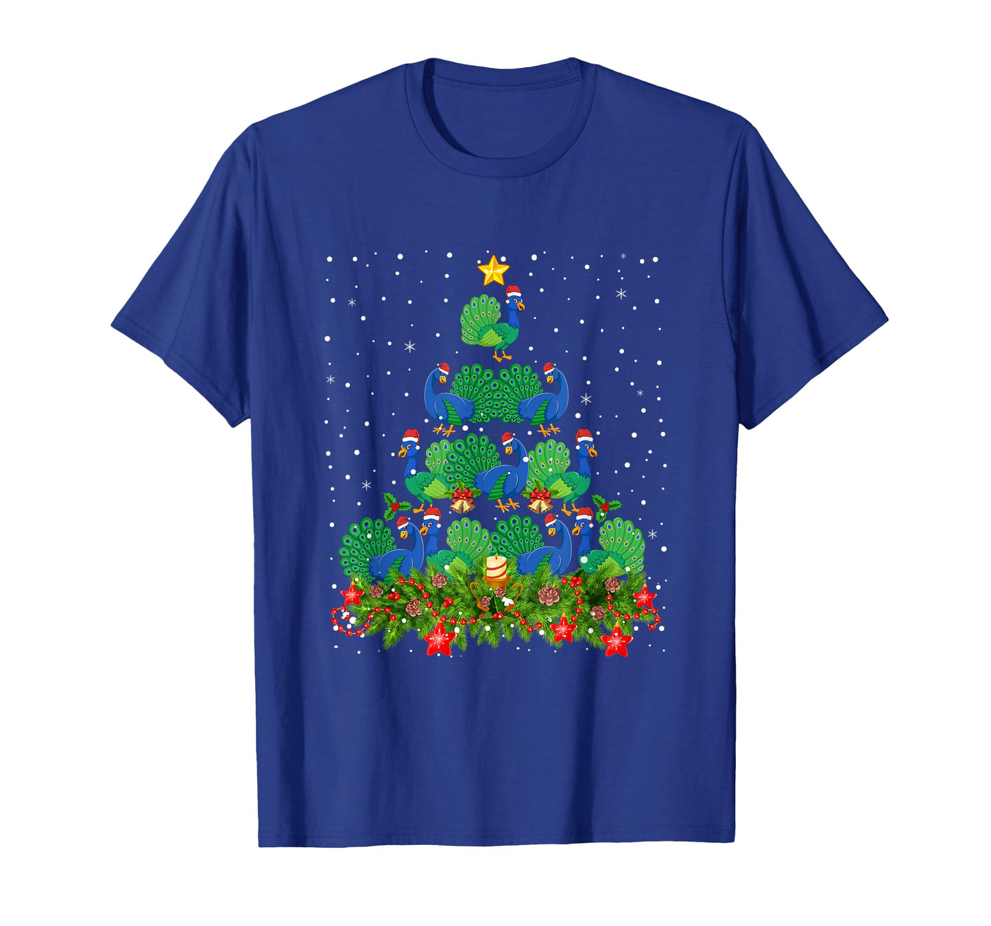 Peacock Bird Xmas Tree - Santa Hat Peacock Christmas T-Shirt