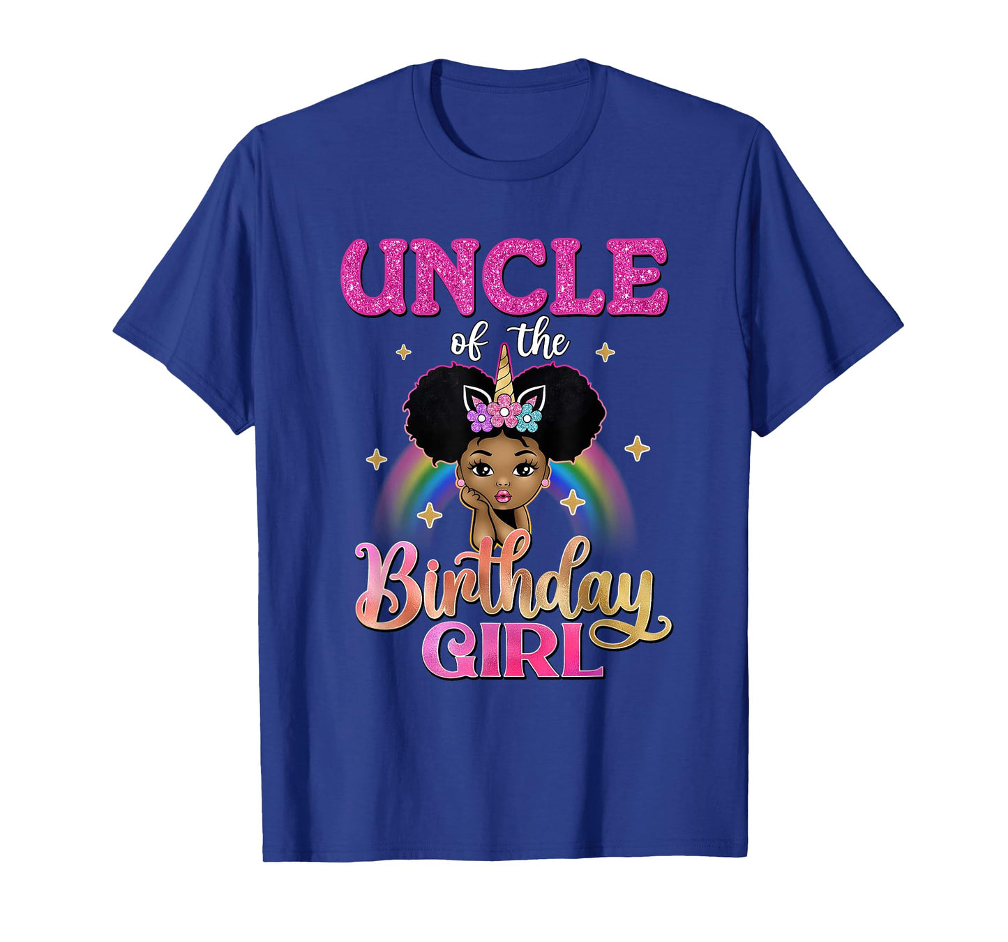 Uncle of The Birthday Girl Princess Afro Melanin Unicorn T-Shirt