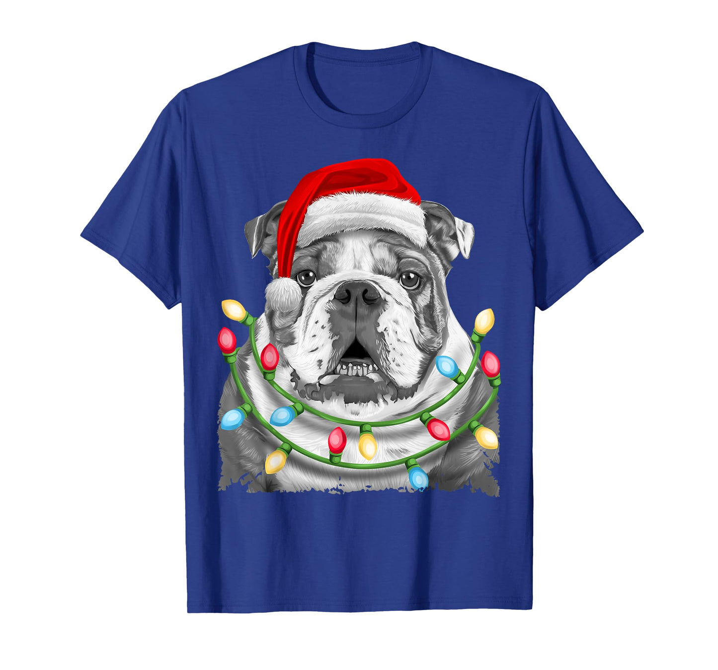English Bulldog Santa Christmas Tree Lights Xmas Boys Dog T-Shirt