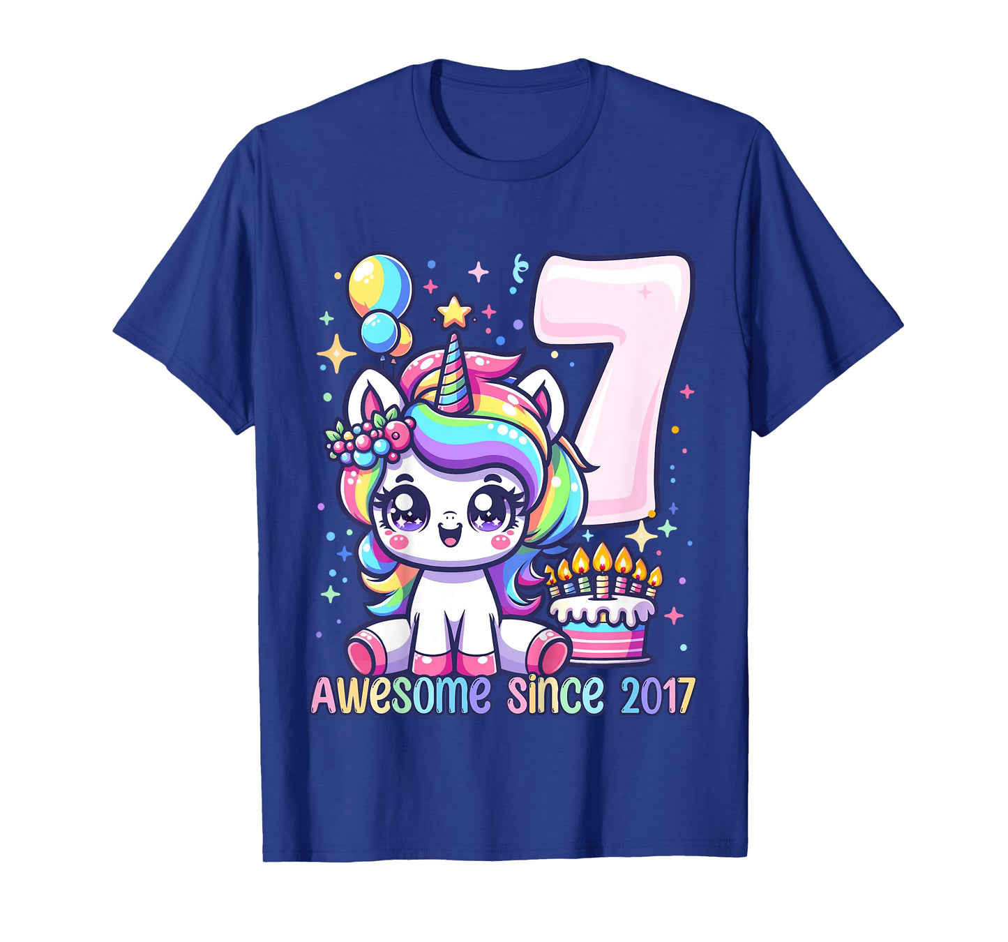 Kids Unicorn 7th Birthday 7 Year Old Unicorn Party Girls Outfit T-Shirt