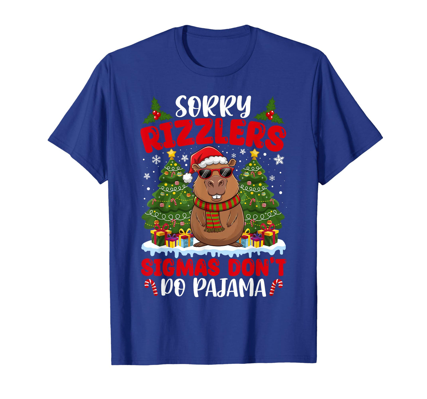 Sigmas Don't Do Pajamas Funny Gen Alpha Christmas Capybara T-Shirt