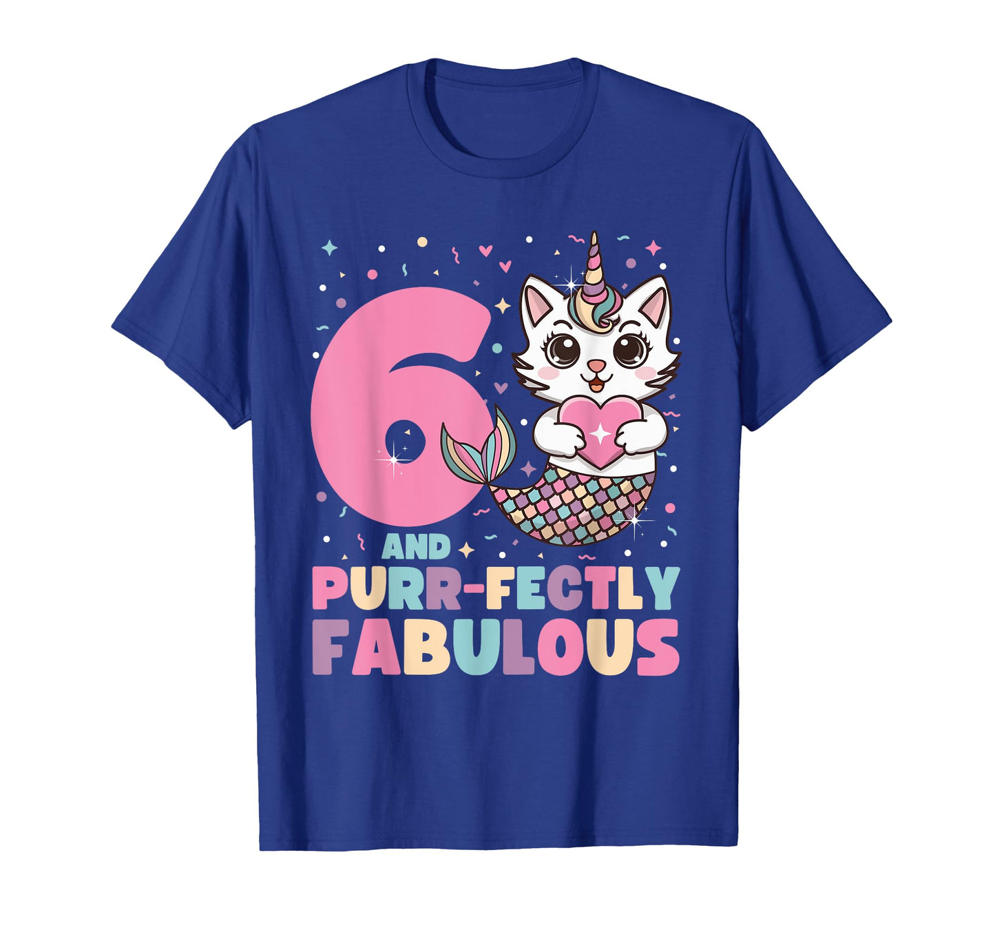 6th Birthday 6 Years Old Mermaid Unicorn Cat Girls Unicorn T-Shirt
