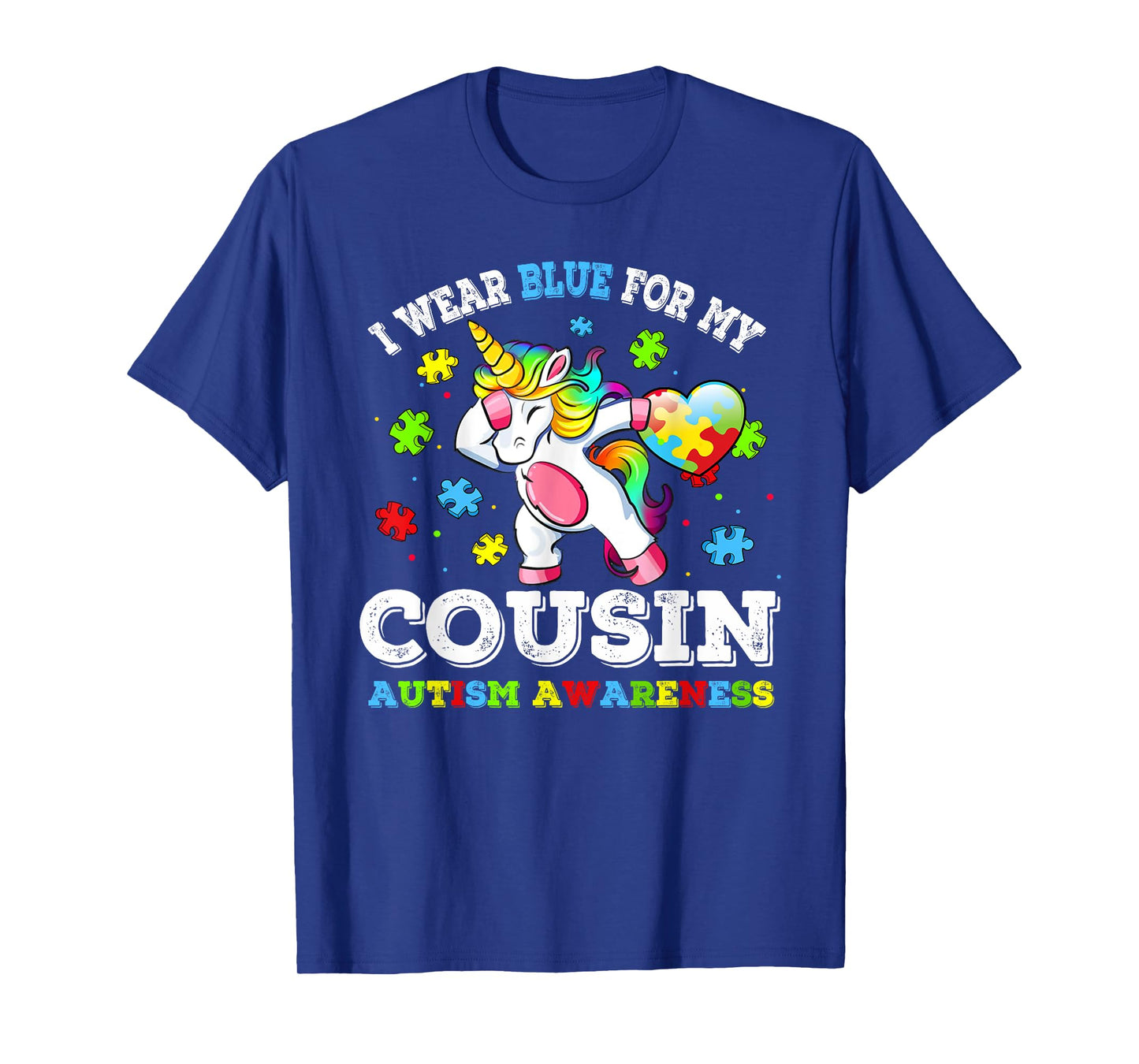 I Wear Blue For My Cousin Autism Dab Unicorn Puzzle Piece T-Shirt