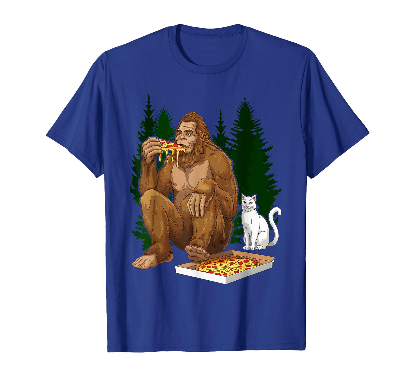 Funny Bigfoot Sasquatch Pet Cat Eating Pizza Adventures T-Shirt