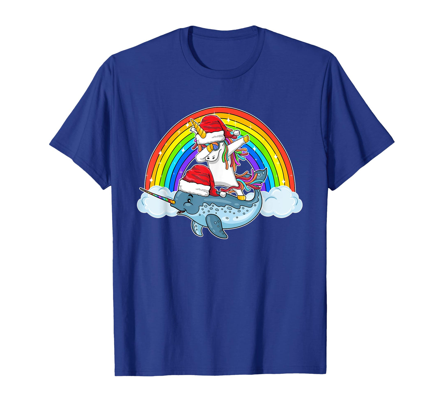 Dabbing Unicorn Riding Narwhal With Santa Hat Christmas T-Shirt