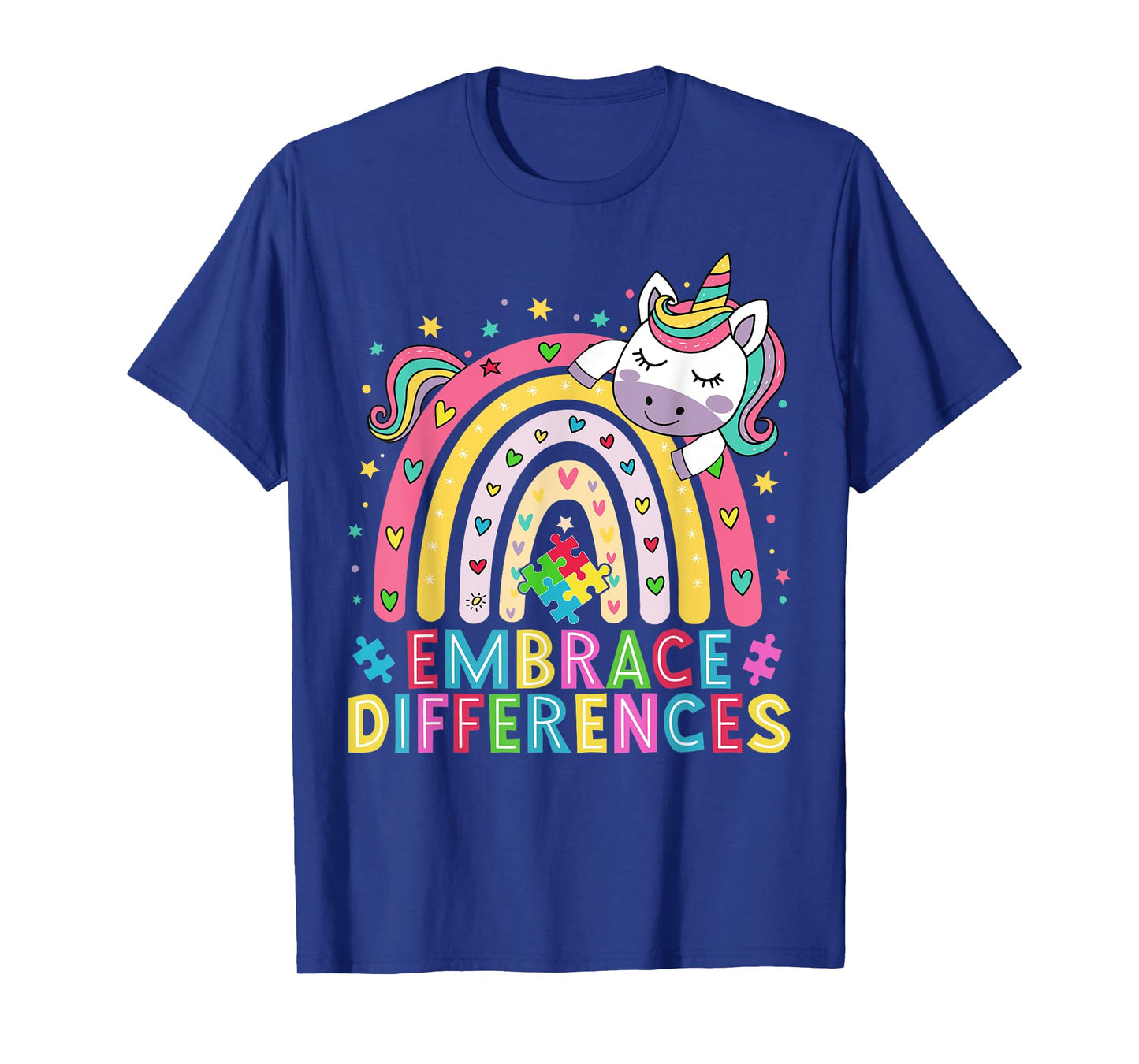 Funny Autism Awareness Cute Rainbow Unicorn Women Girls T-Shirt