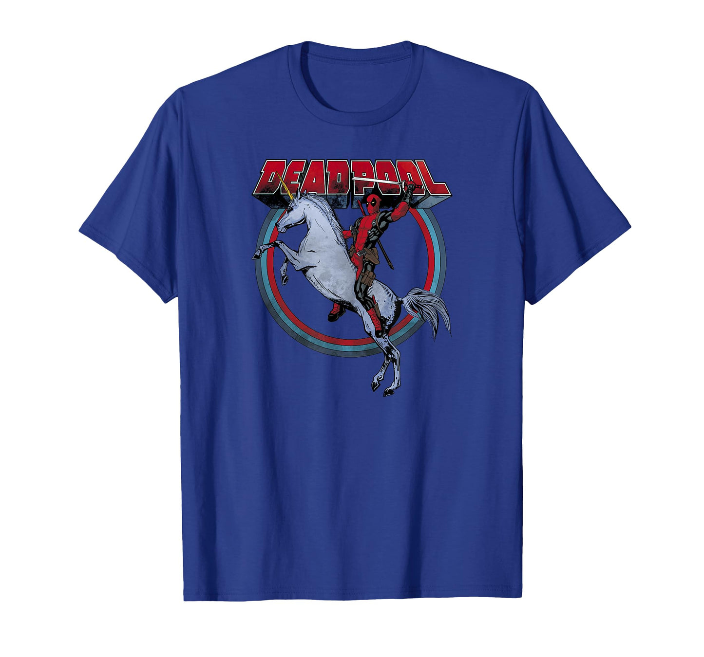 Marvel Deadpool Riding A Unicorn Circle Graphic T-Shirt C1 T-Shirt