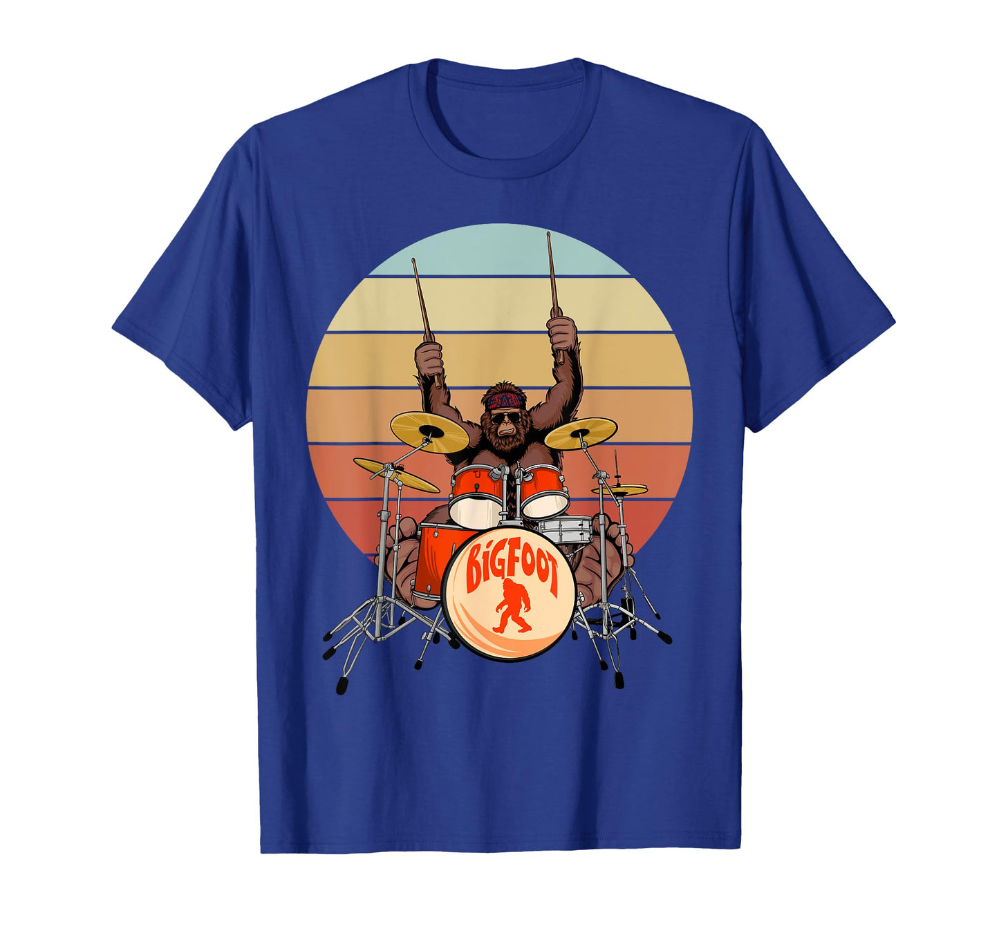 Retro Vintage Bigfoot Drummer Funny Sasquatch Playing Drums T-Shirt