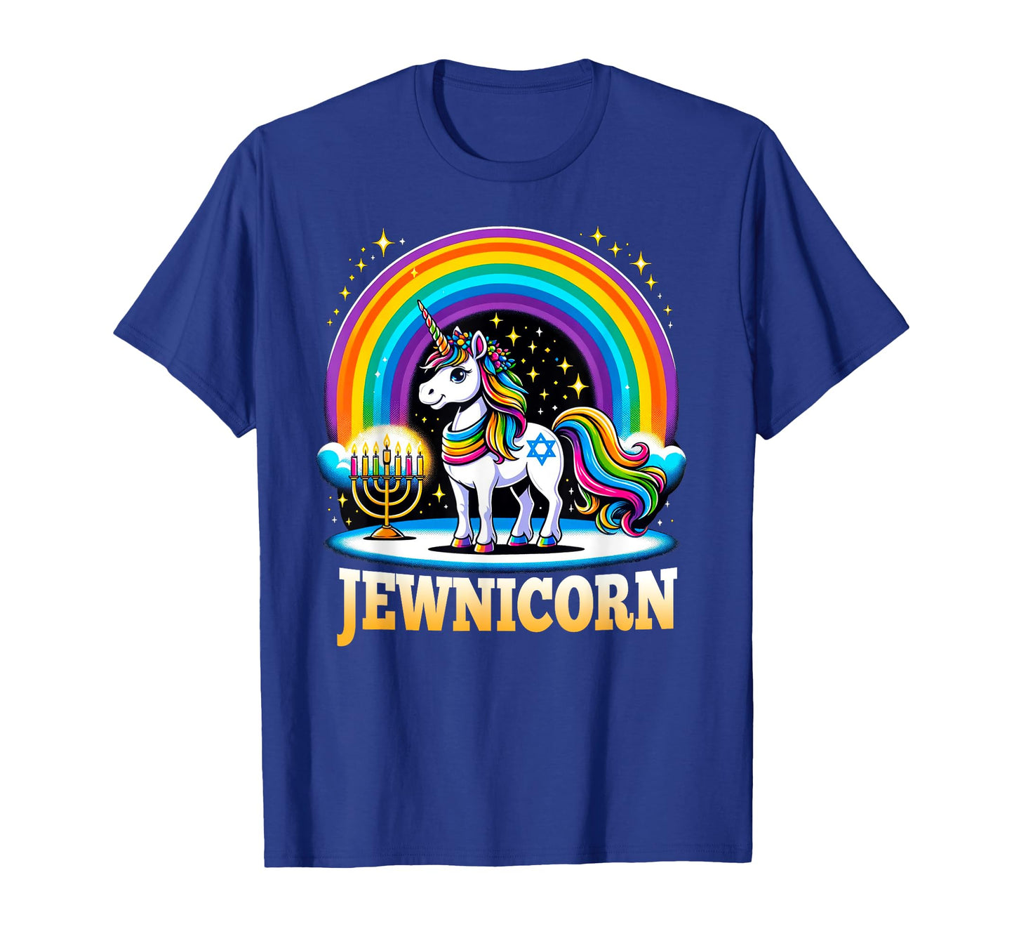 Jewnicorn Jewish Pride Unicorn Menorah Rainbow T-Shirt