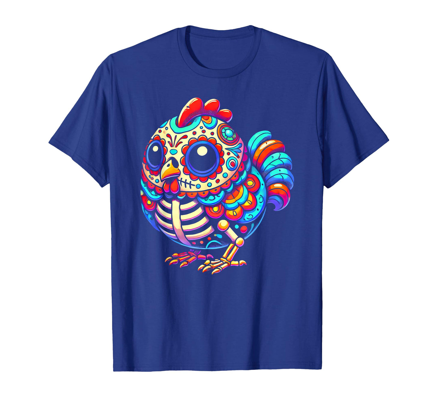 Colorful Sugar Skull Chicken Día de los Muertos Fun Skeleton T-Shirt