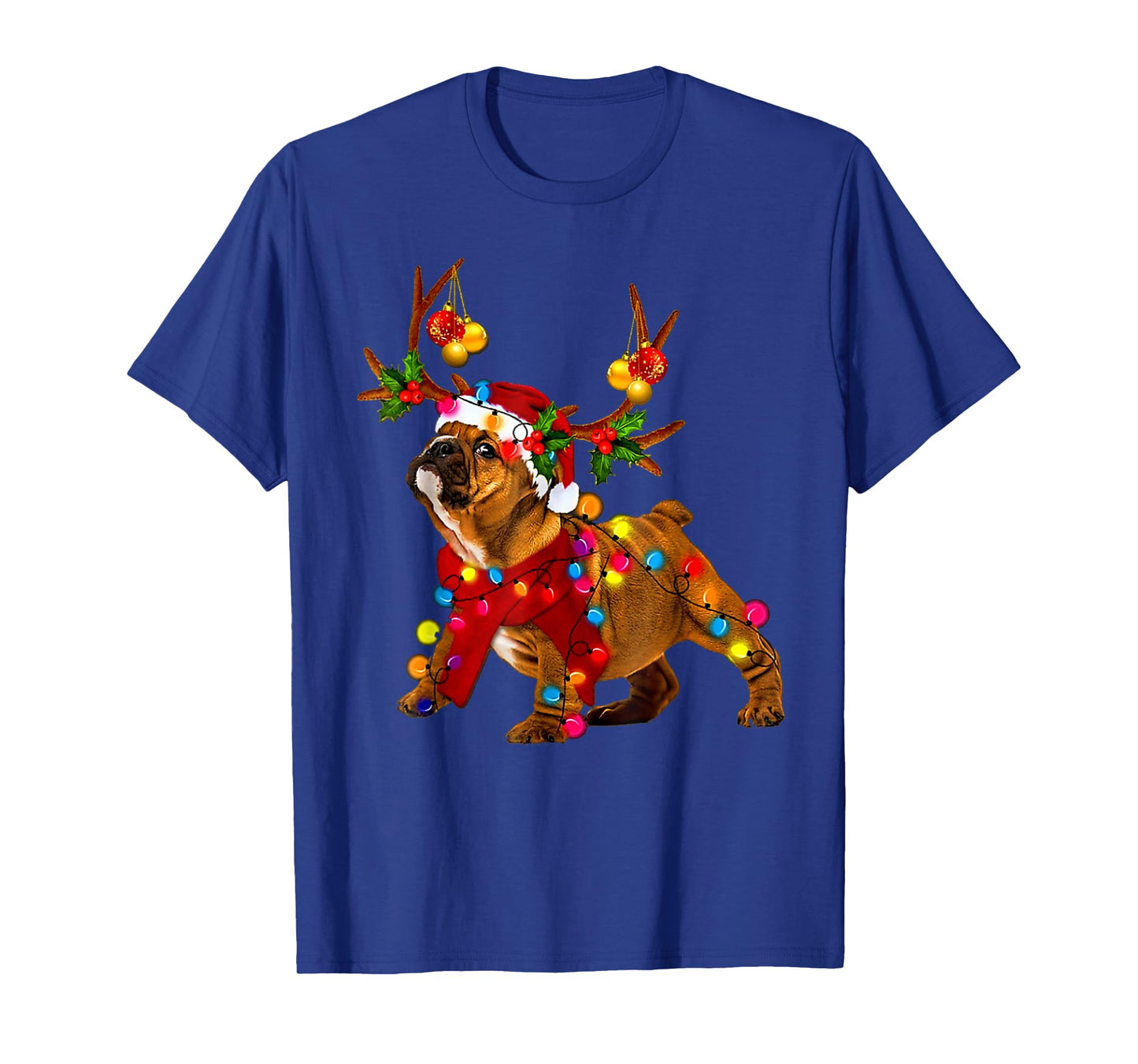 Santa bulldog gorgeous reindeer Light Christmas T-Shirt