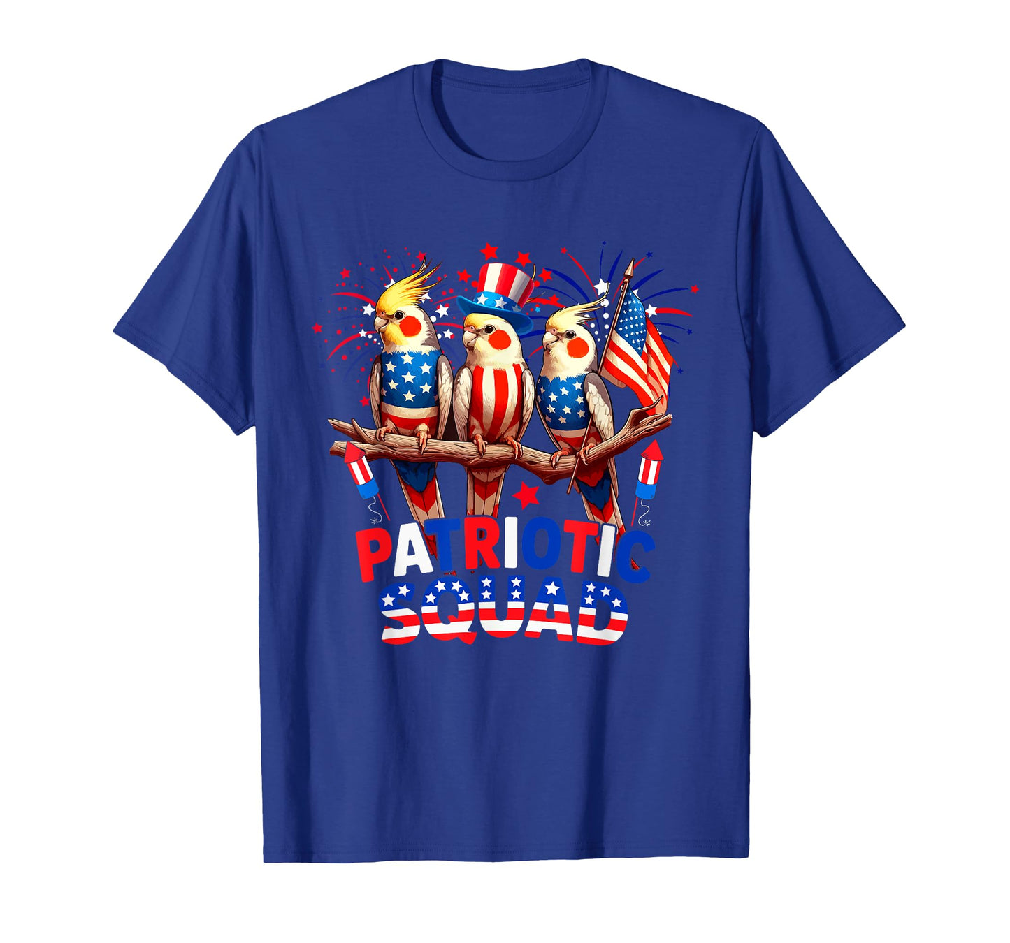Patriotic Squad Three Cute Cockatiels 4th Of July US Flag T-Shirt