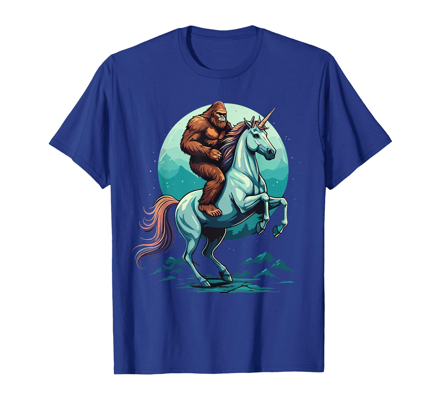 Bigfoot Riding Unicorn Funny Mythical Sasquatch Fantasy T-Shirt