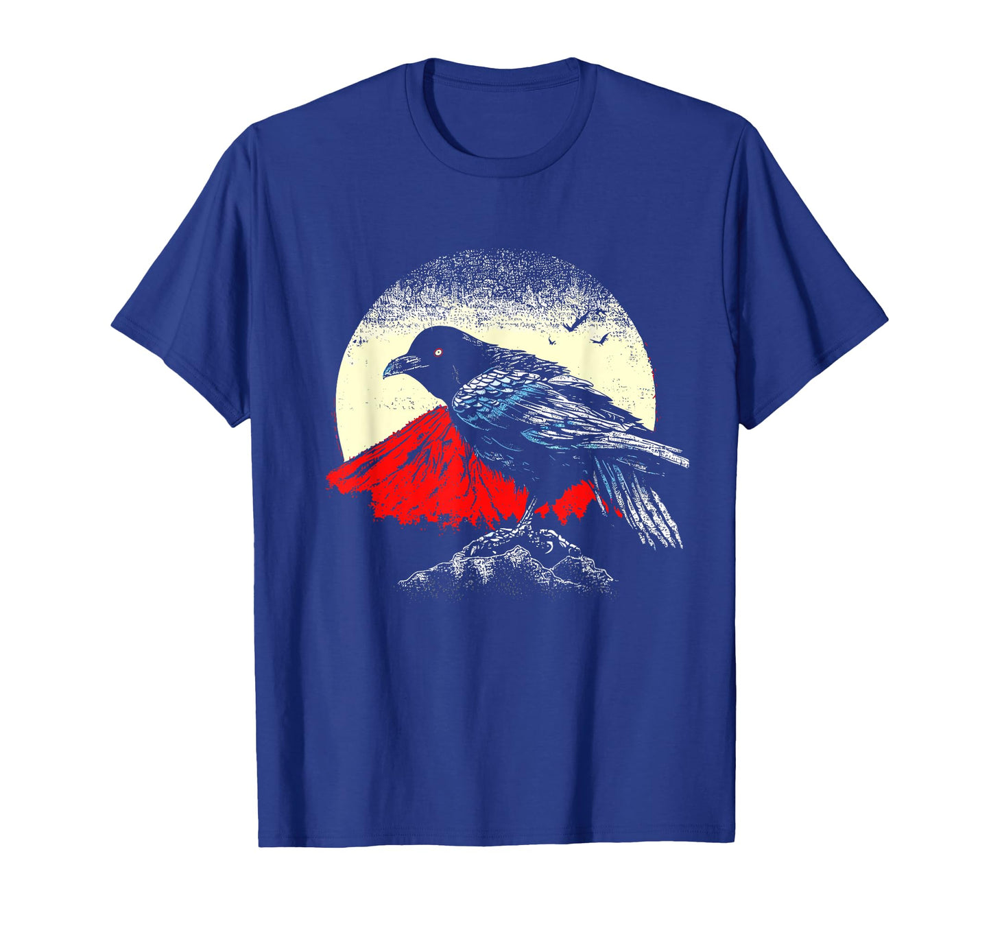 Japanese Art Black Crow Raven Red Moon - Retro Bird T-Shirt