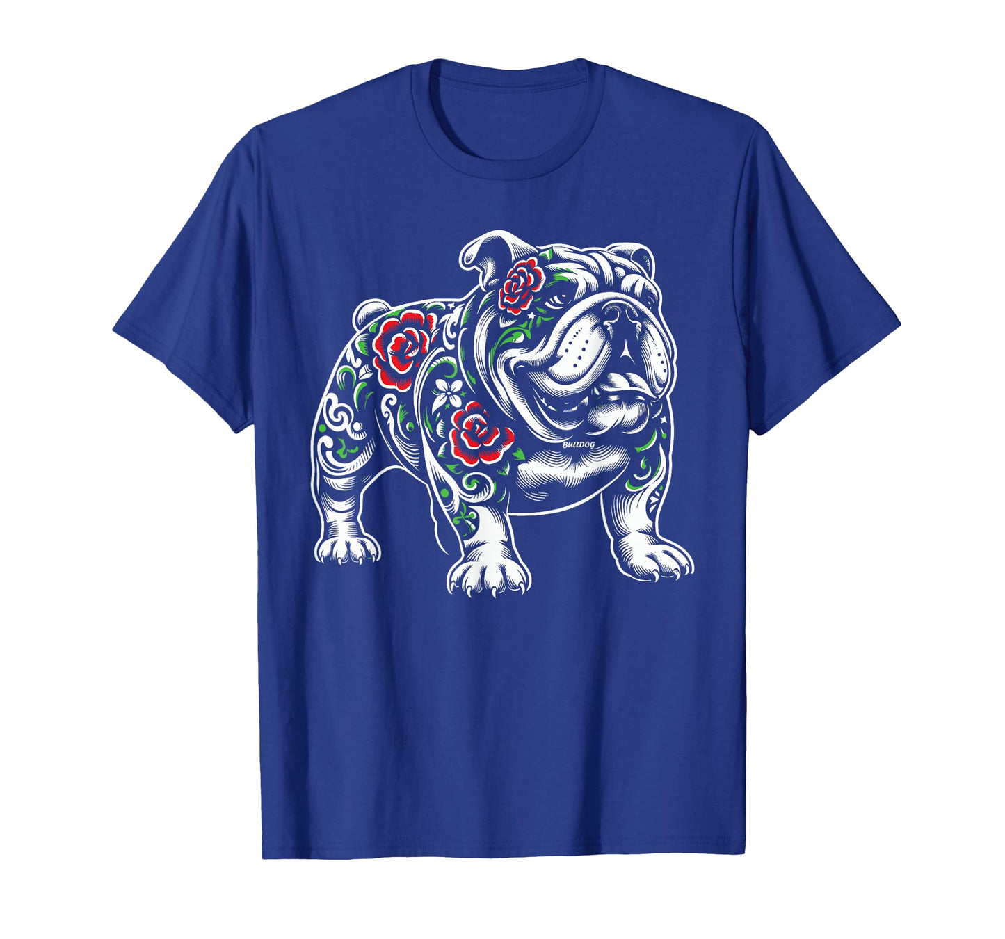 Bulldog Floral Red Rose Mens Womens T-Shirt