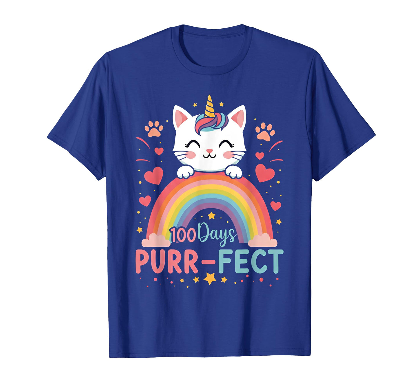 100 Days of School Purr-fect Cat Kitten Caticorn Rainbow Men Women Girls Kids T-Shirt