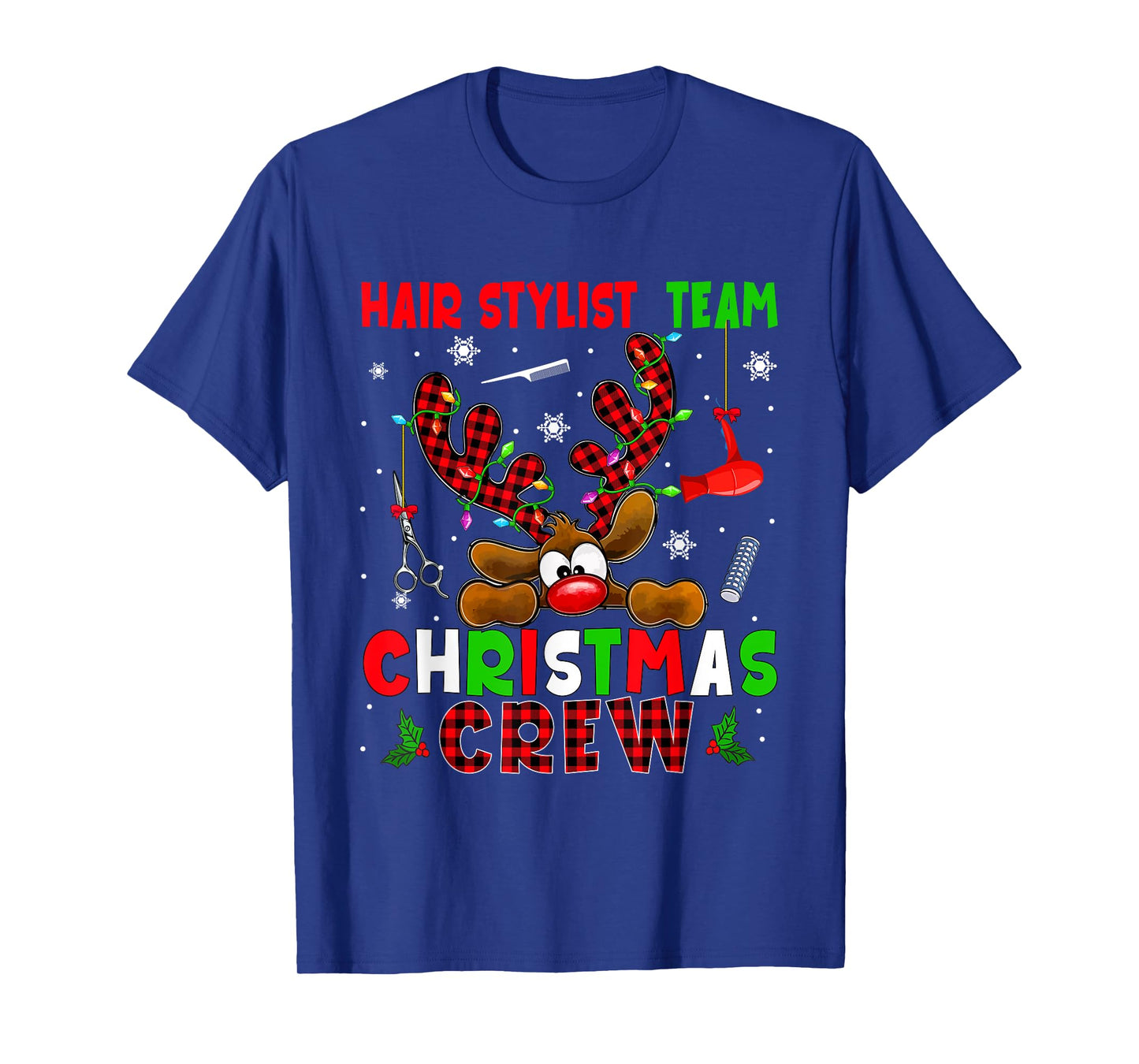 Hair Stylist Team Christmas Crew Proud Job Colorful Reindeer T-Shirt
