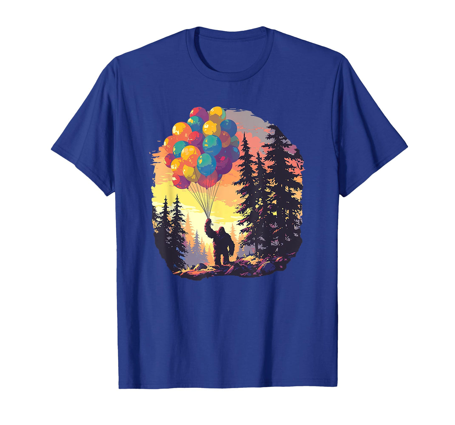 Bigfoot Forest Sunset Birthday Balloons Happy Bday Sasquatch T-Shirt