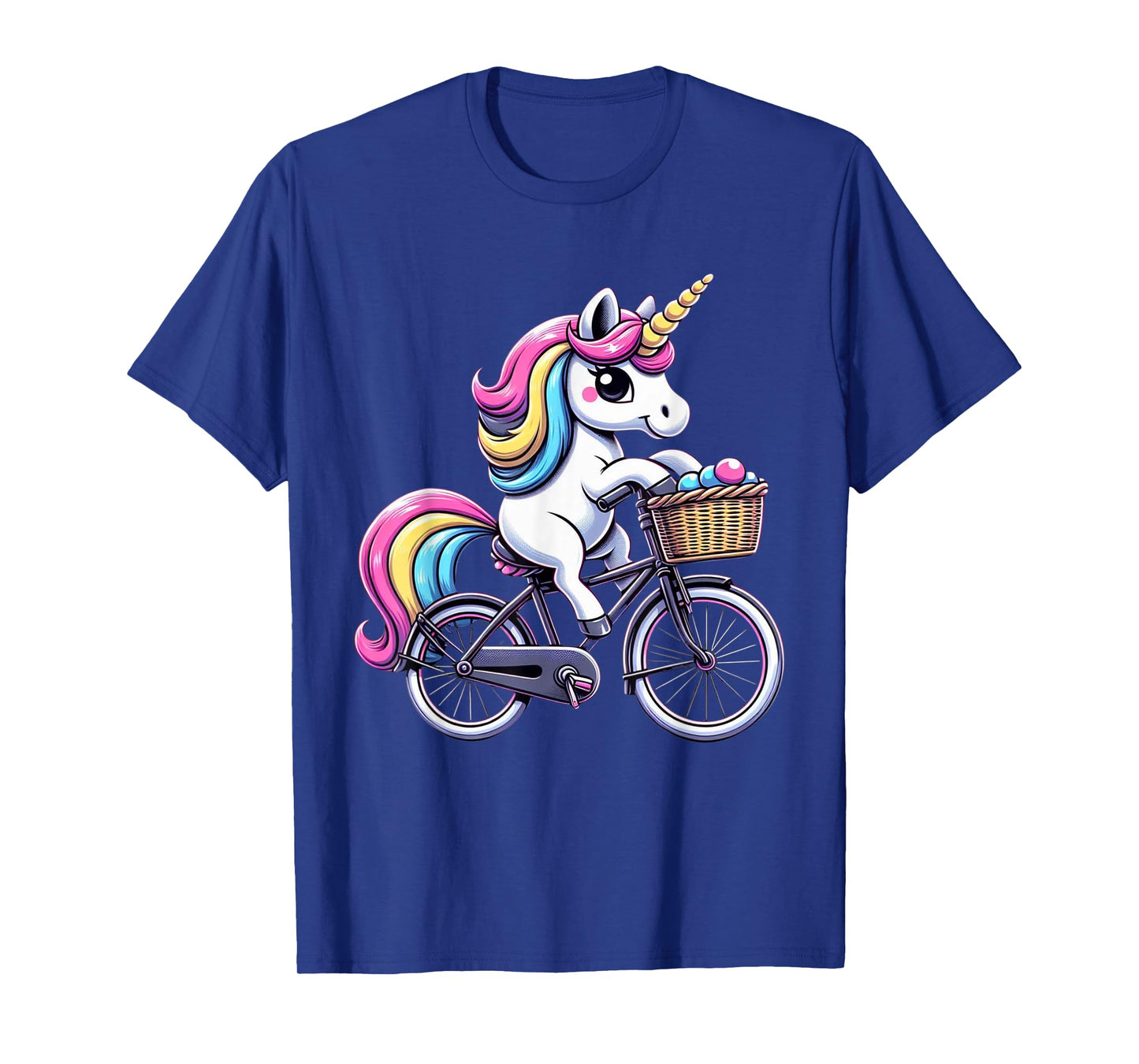 Unicorn Riding Bicycle Boys Girls Women Kids Teen Rainbow T-Shirt