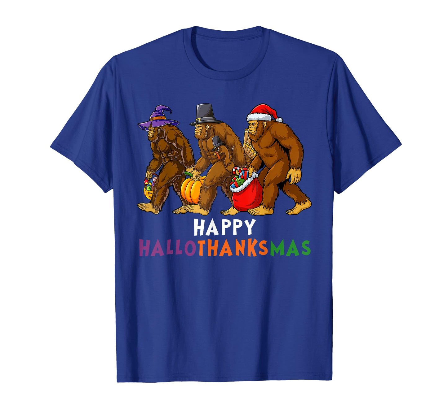 Hallothanksmas Bigfoot Halloween Thanksgiving Christmas T-Shirt