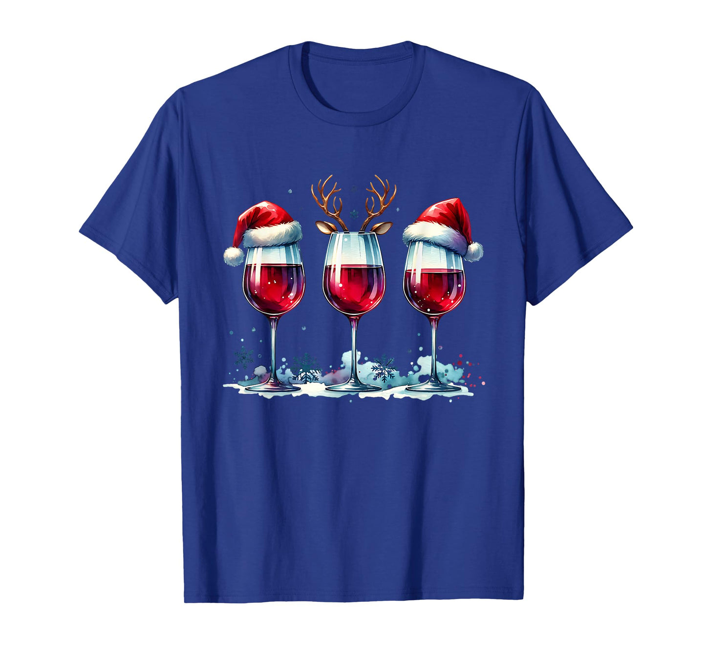 Christmas Wine Lover Reindeer Santa Hat Xmas Wine Womens T-Shirt