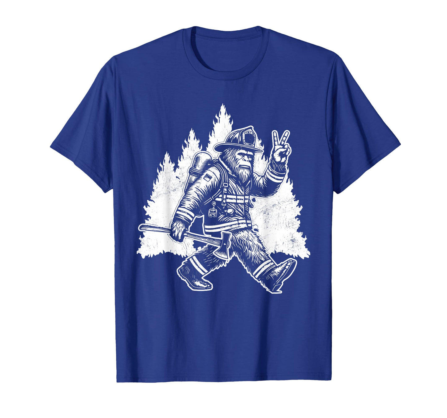 Funny Bigfoot Firefighter Sasquatch Design Men's Retro Bigfoot Firefighter Sasquatch Fireman T-Shirt - Black, Small, Short Sleeve