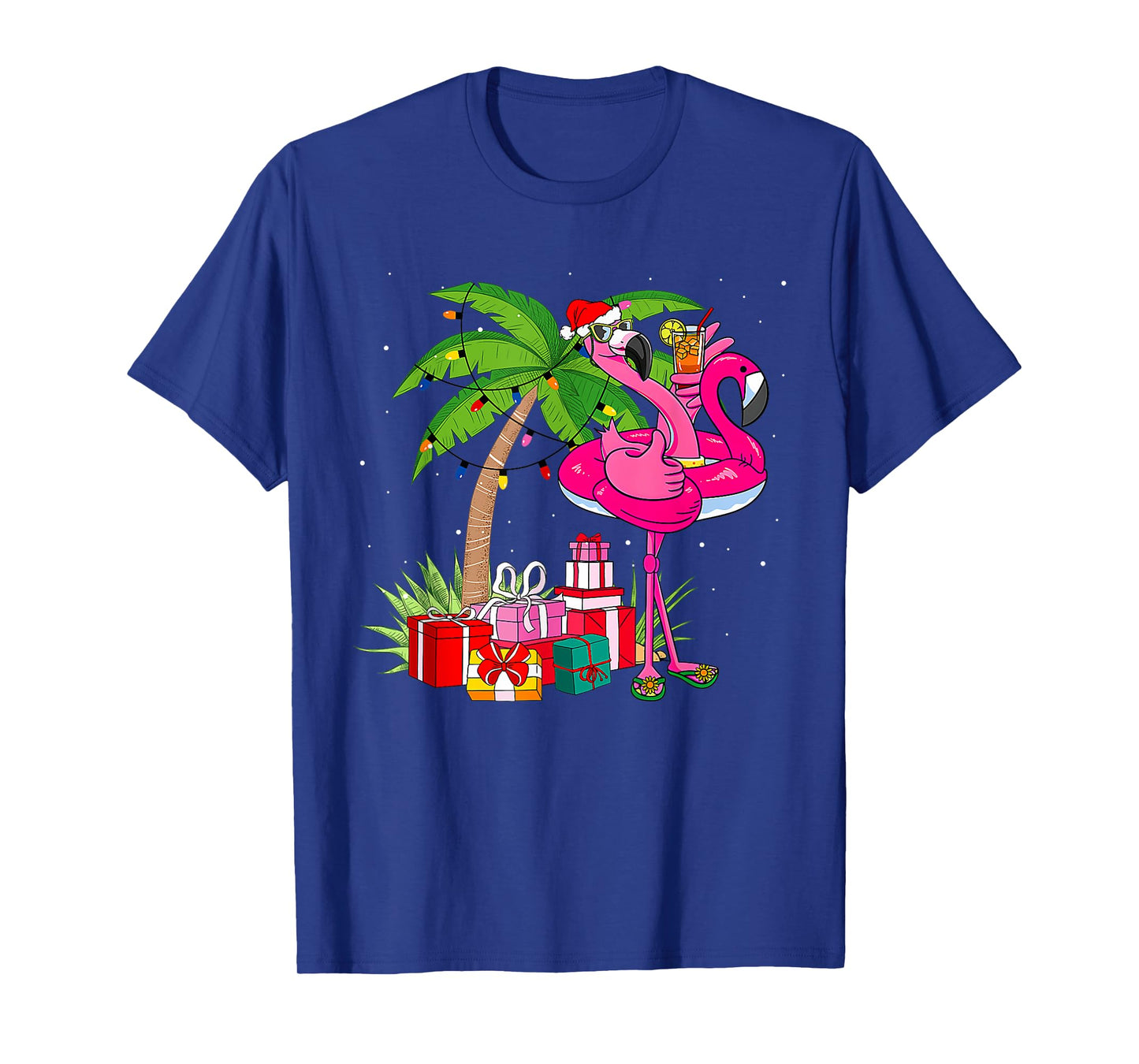 Flamingo Sunglasses Xmas Beach Tropical Christmas in July T-Shirt
