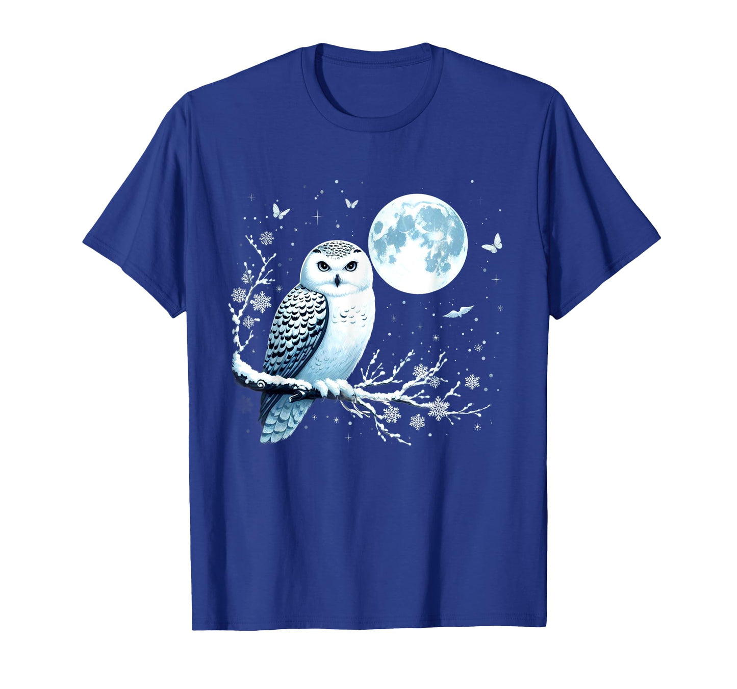 Snowy Owl Moon Snow Falling Snowy Owl Bird Lovers Art T-Shirt