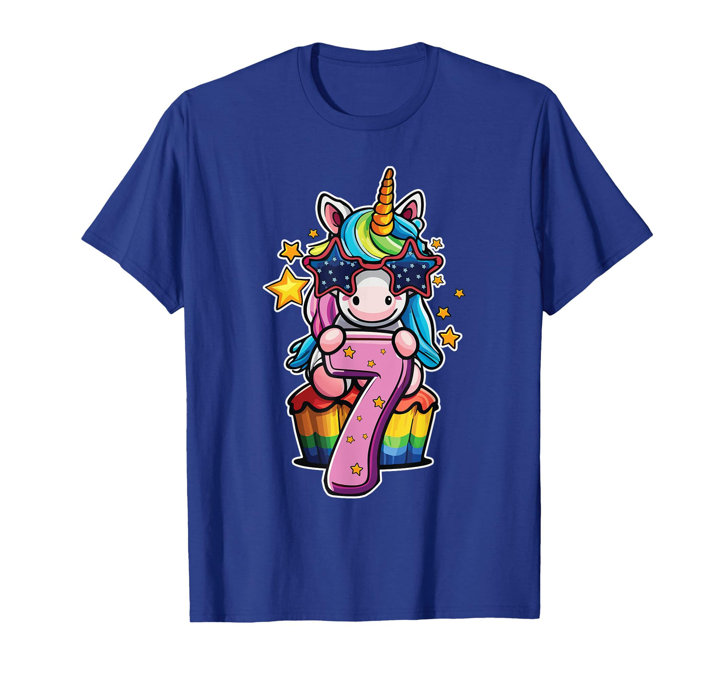 Unicorn Happy 7th Birthday Age 7 Rainbow Cupcake Cute Party T-Shirt