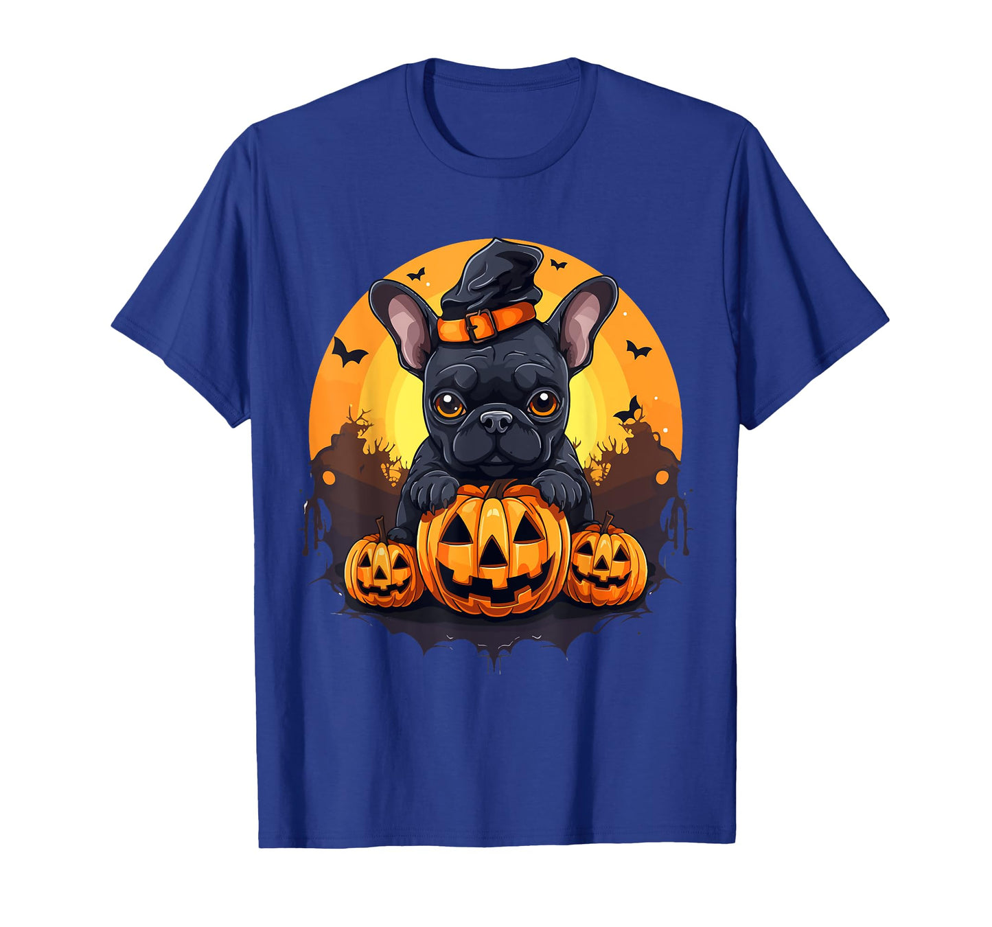 French Bulldog Frenchie Dog Breed Pet Halloween Pumpkins T-Shirt for Men Women Kids