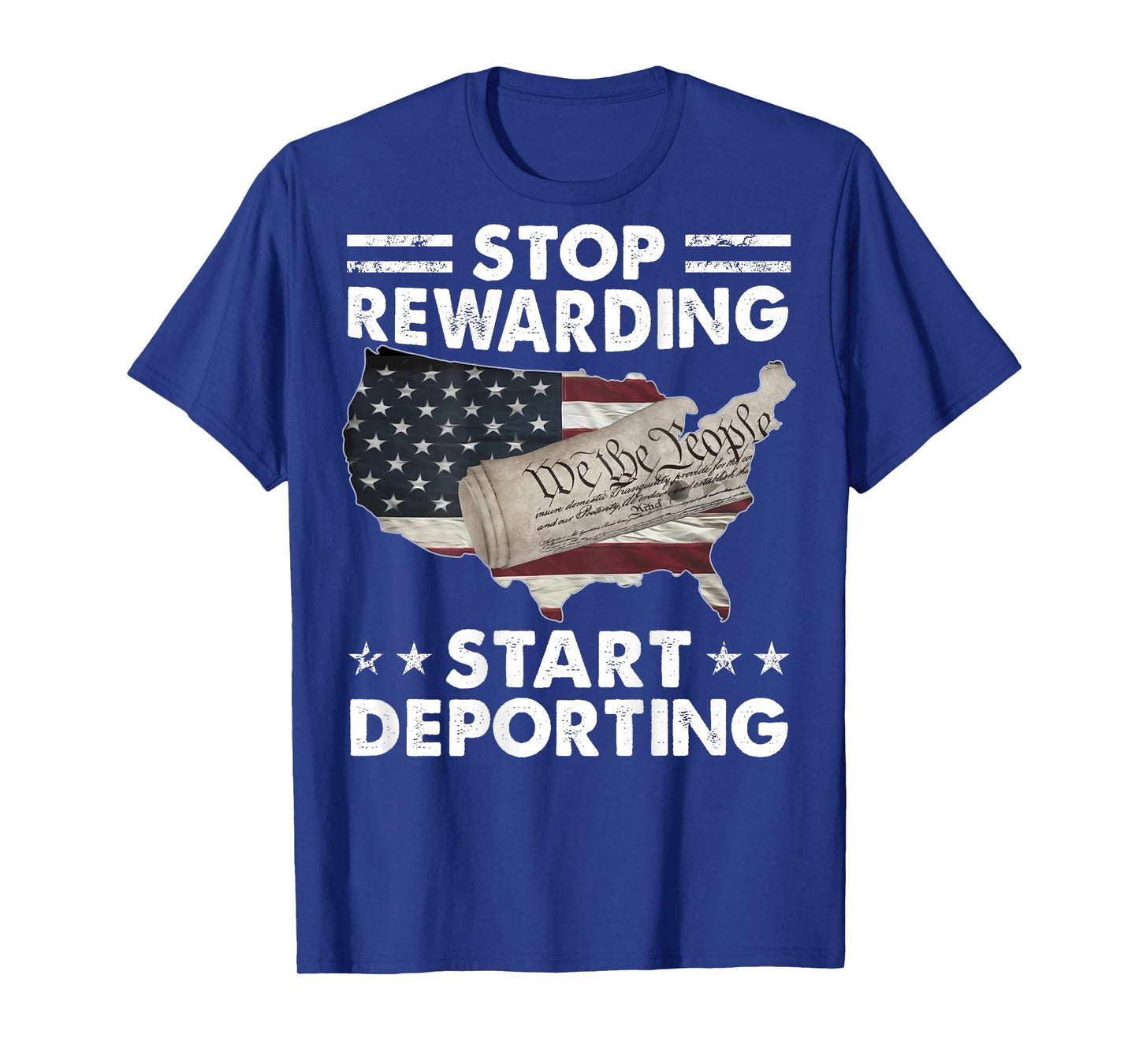 Stop Rewarding Start Deporting Vintage American Flag (BACK) T-Shirt
