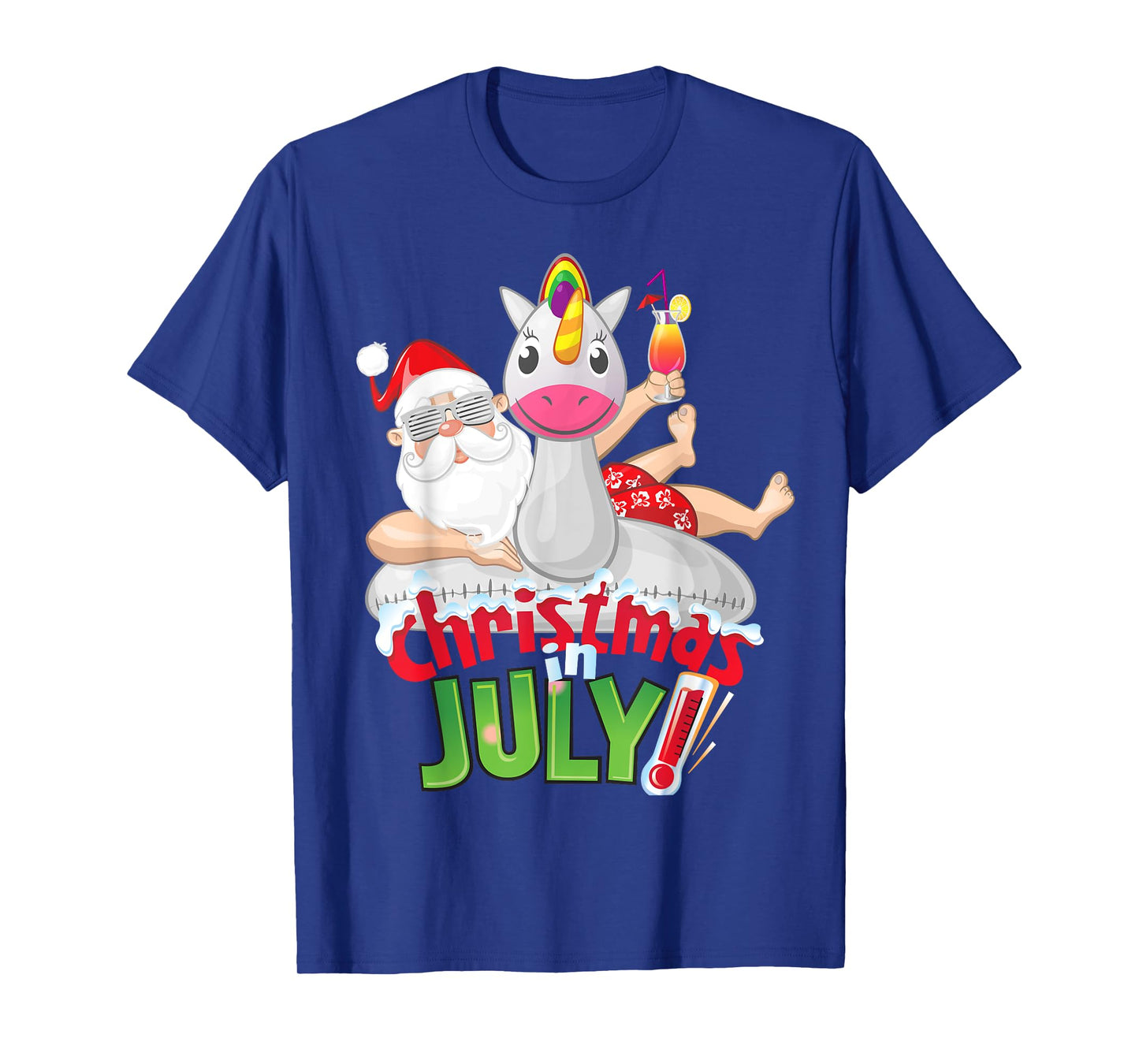 Funny Christmas in July Shirt Summer Unicorn Float Xmas T-Shirt for Men Women Kids