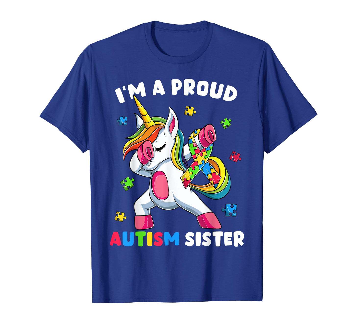 Proud Autism Sister Dab Dance Shirts, Girls Dabbing Unicorn T-Shirt