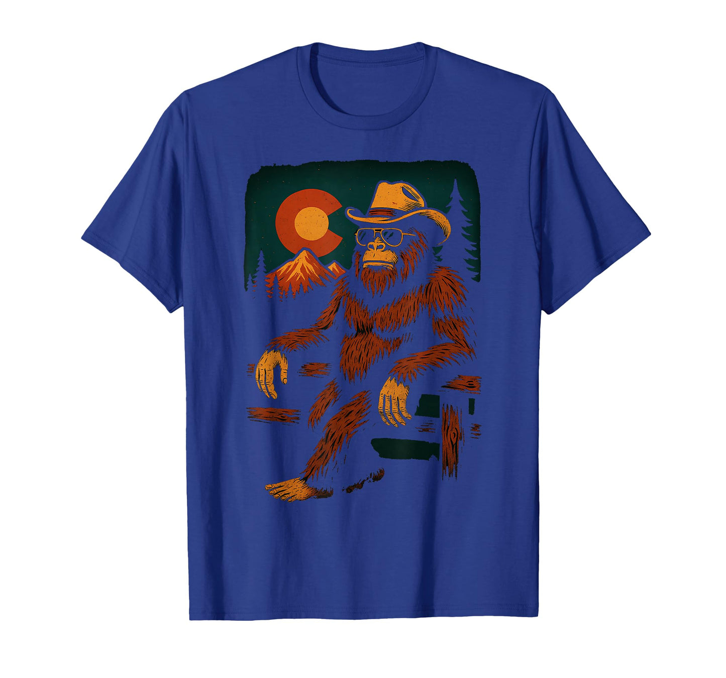 Colorado Cowboy Bigfoot Sasquatch Western Sunset Vibes T-Shirt