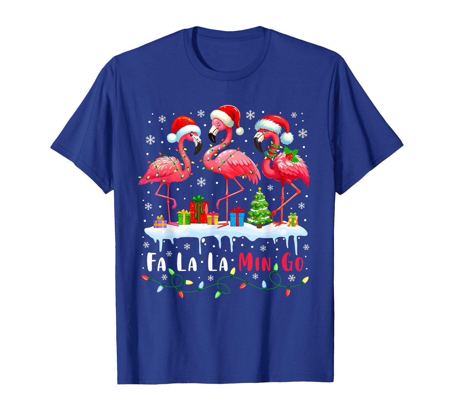 Fa La La Mingo Flamingo Christmas Tropical Xmas Tree Lights T-Shirt