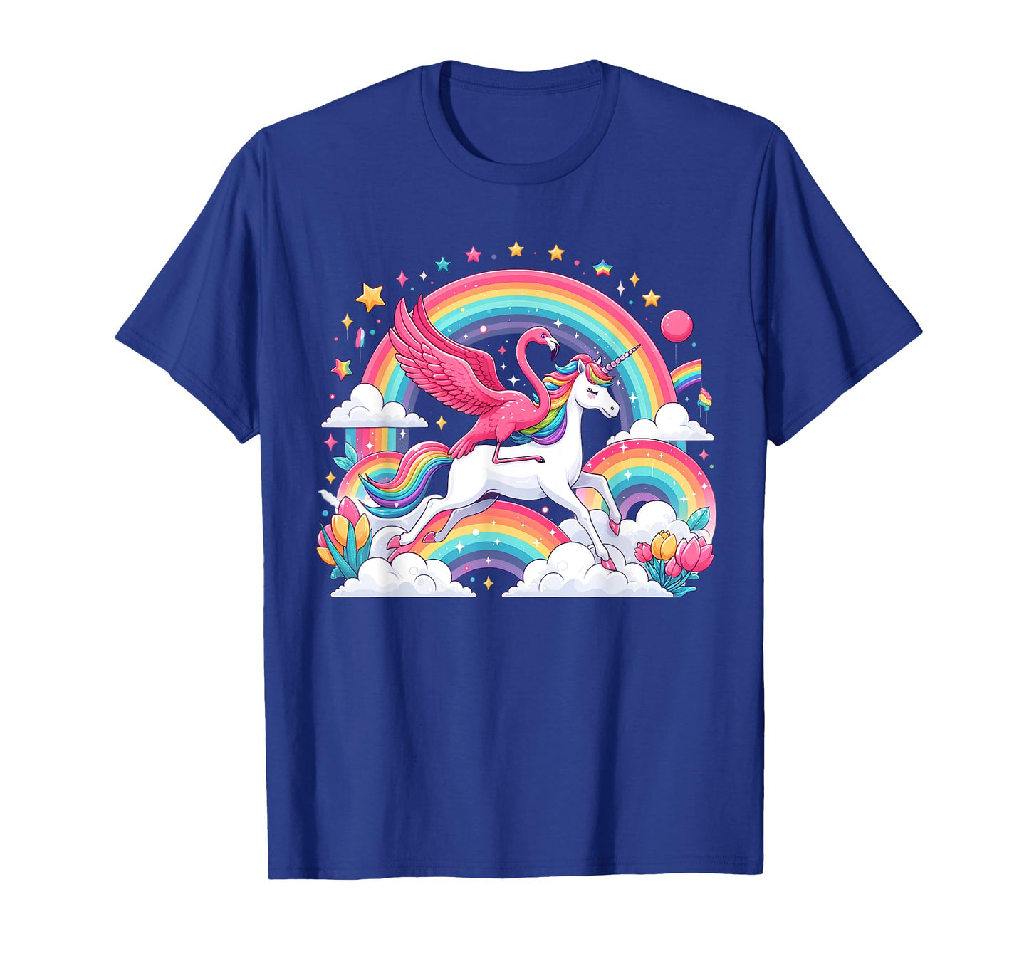 Flamingo Riding Unicorn Galaxy Rainbow Lover Girl Women T-Shirt
